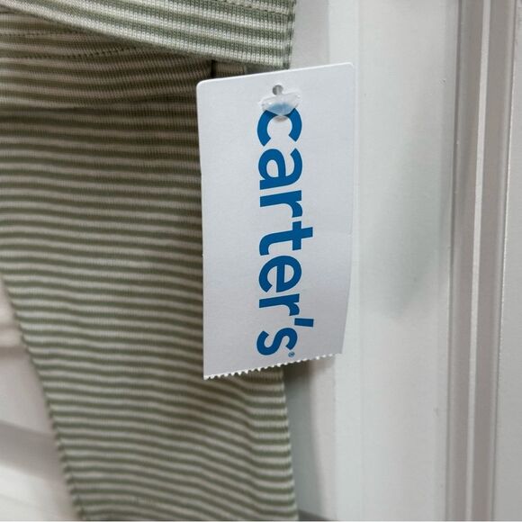 New- Carter’s 3 Piece Green Striped 100% Cotton Layette Set Size 9 Months - Picture 7 of 8